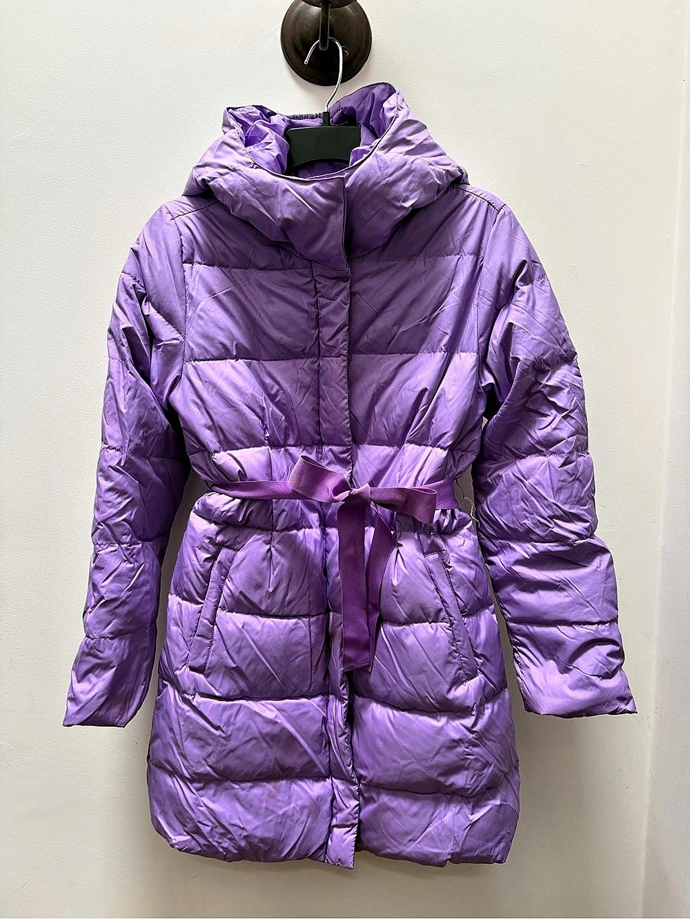 Crewcuts Girls Hooded Puffer Coat with Tie Waist Purple Size 14
